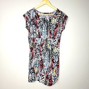 🦋3/$25 Alexandra Bartlett Smal Short Sleeve Red Black Print Mini Dress